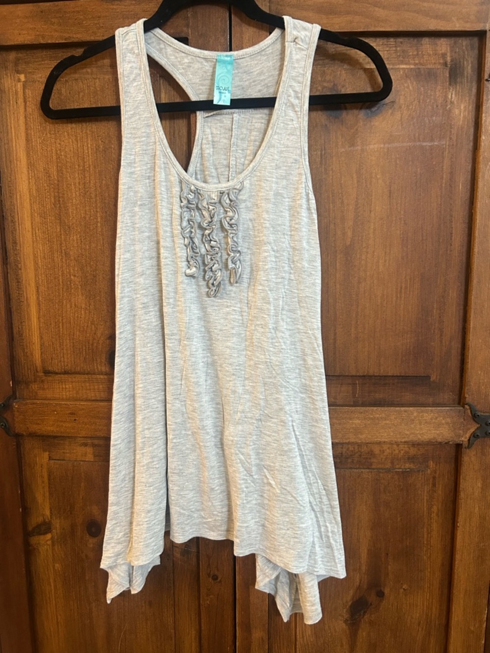 Sleeveless Light Gray Ruffle-Front Racerback Tank Top. Excellent condition